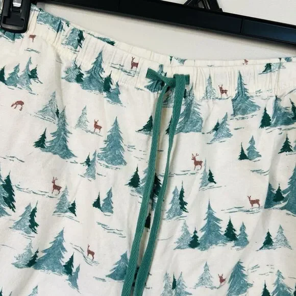 L.L. Bean Green & White Pine Tree Winter Scene Cozy Flannel Pajama Pants Large - Picture 2 of 9
